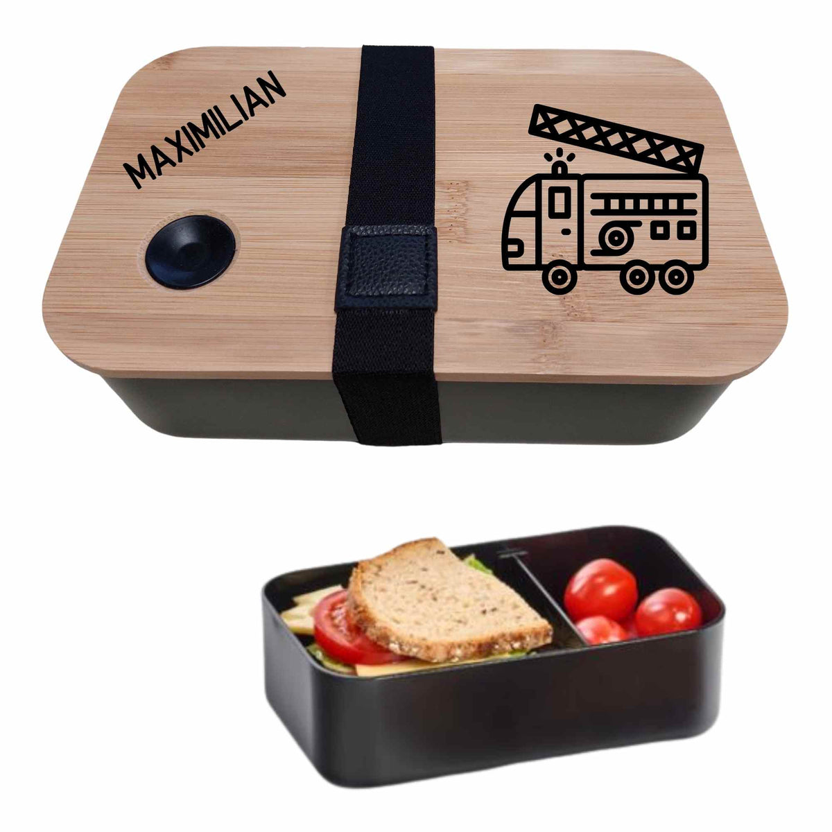 Brotdose Lunchbox Vesperbox Feuerwehr personalisiert mit Namen, Brotdose Kinder mit Fächern