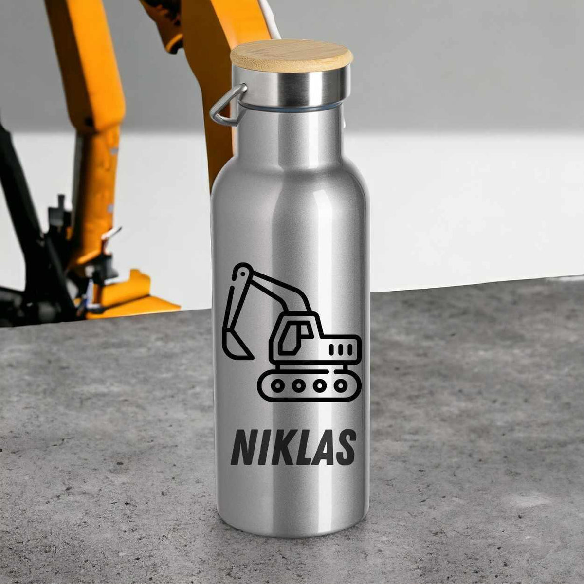 Edelstahl Trinkflasche für Kinder - Bagger - Druckerino