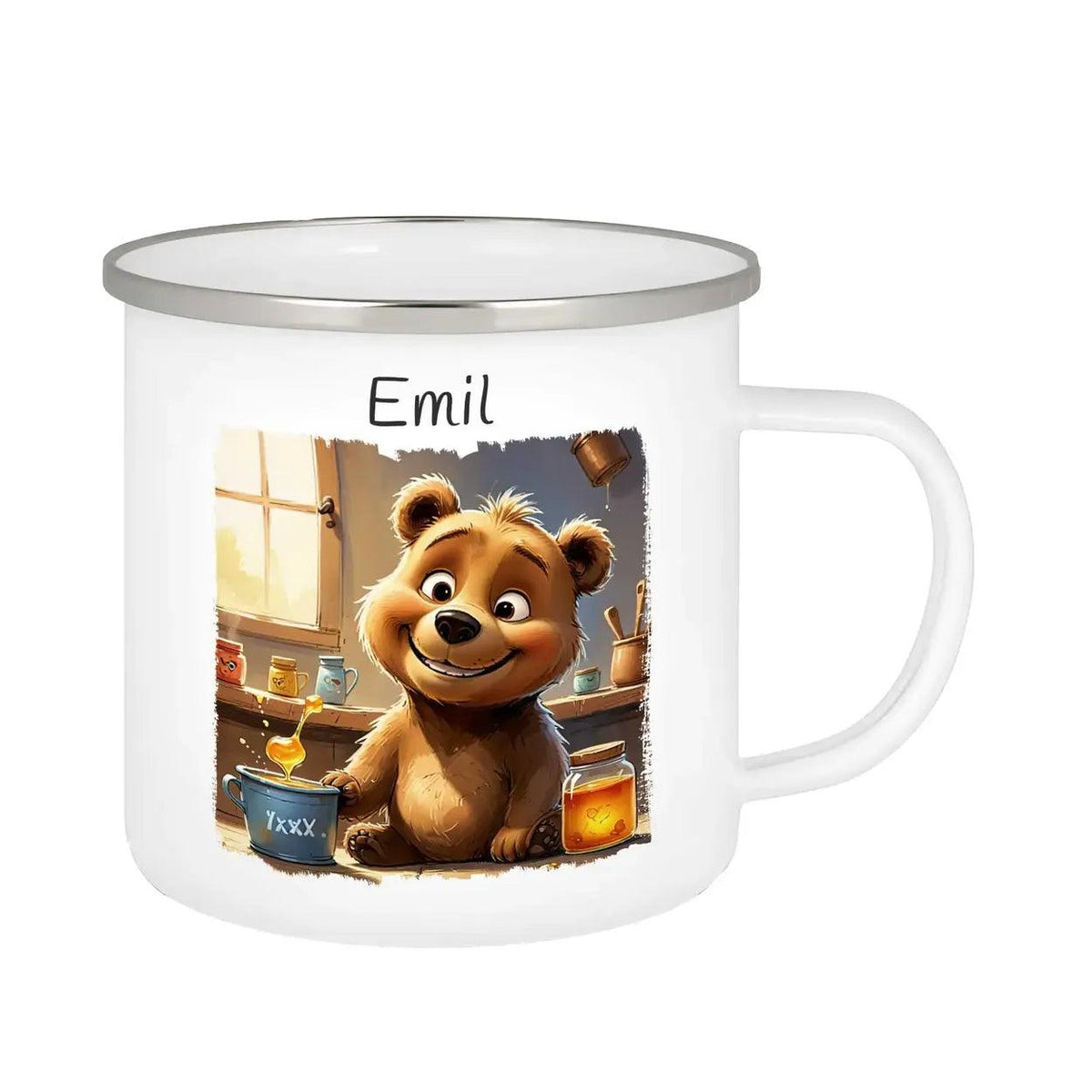 Emaille Tasse Abenteuer Bär - Druckerino