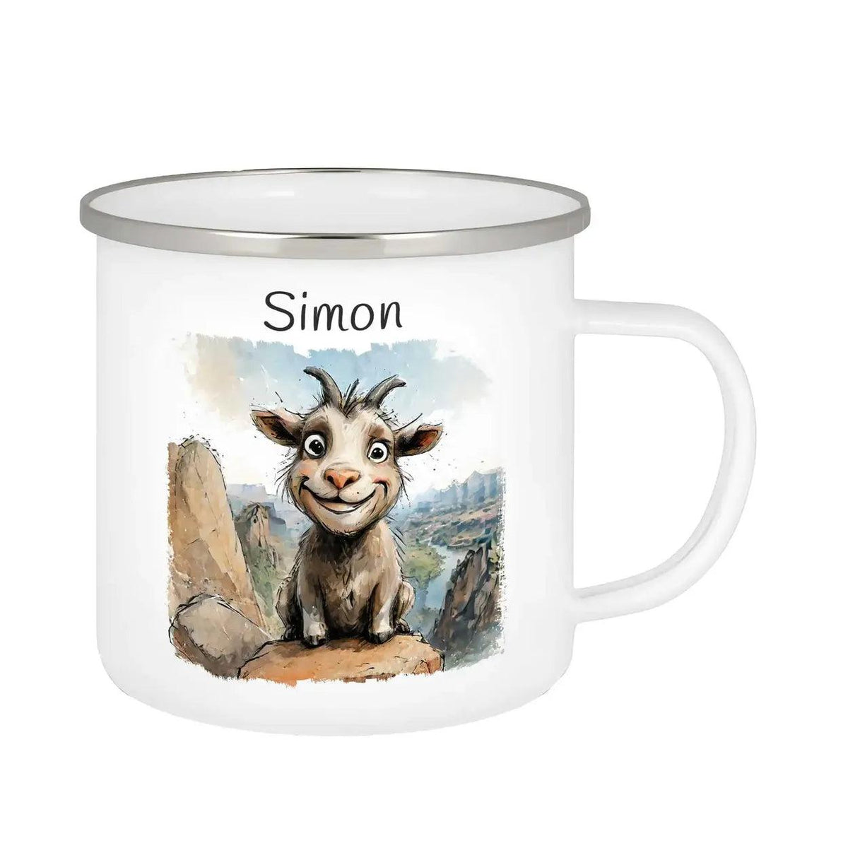 Emaille Tasse Abenteuer-Bergziege - Druckerino
