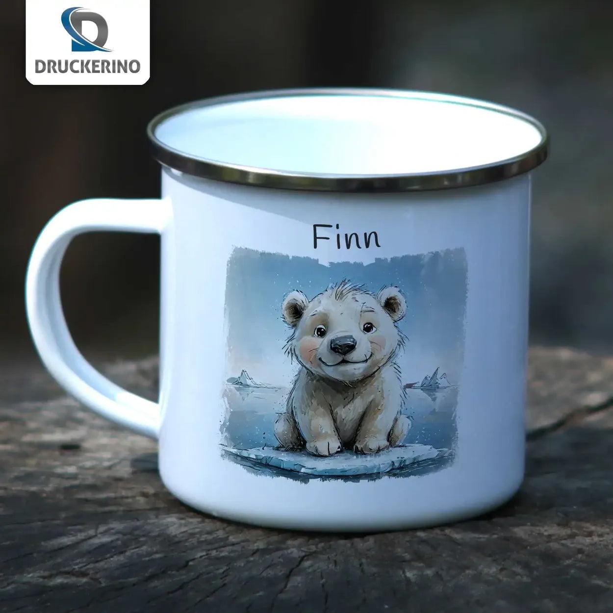 Emaille Tasse Abenteuer-Eisbär - Druckerino