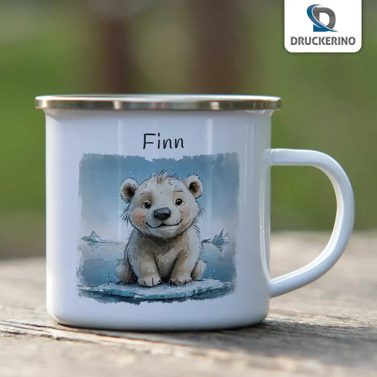Emaille Tasse Abenteuer-Eisbär - Druckerino
