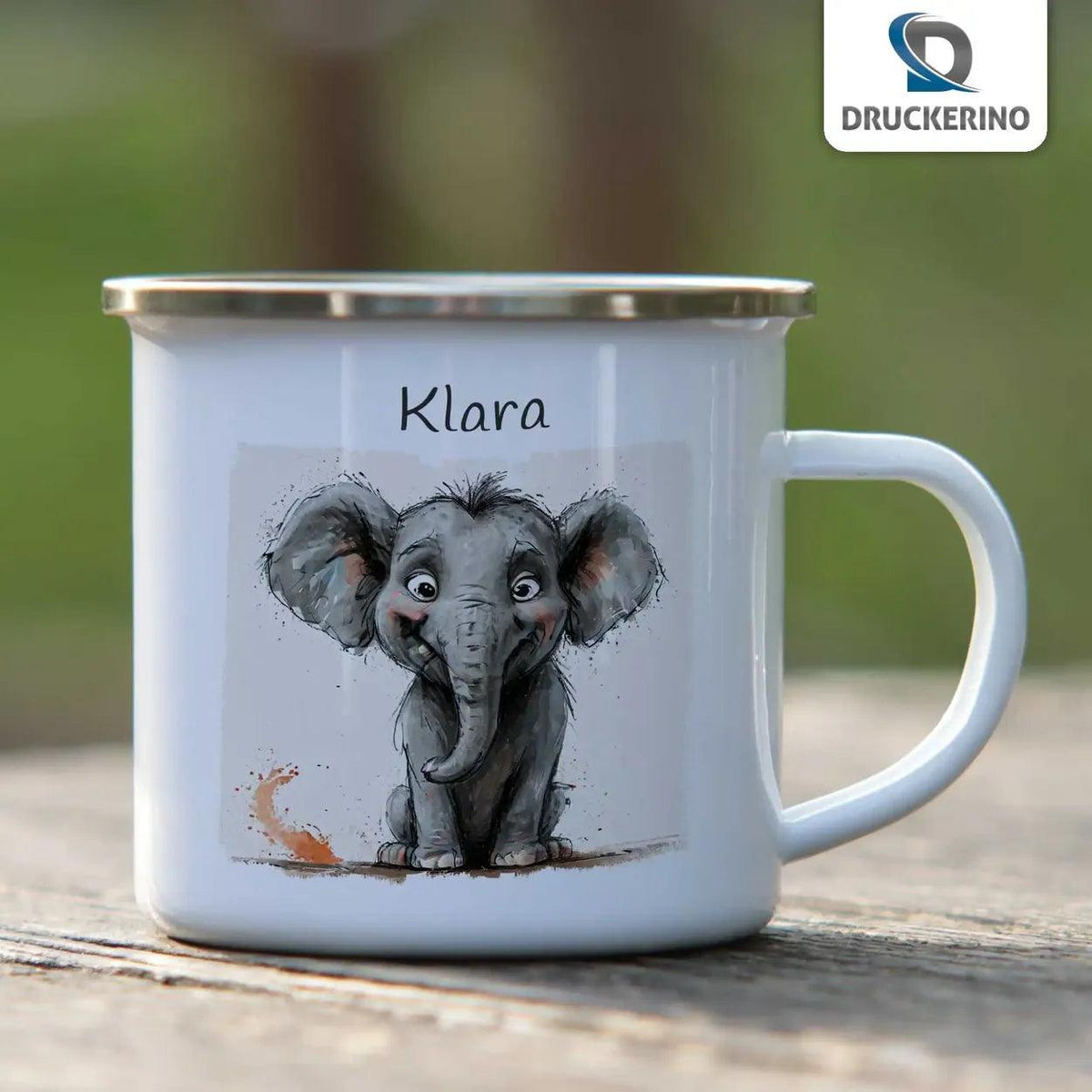 Emaille Tasse Abenteuer-Elefant - Druckerino