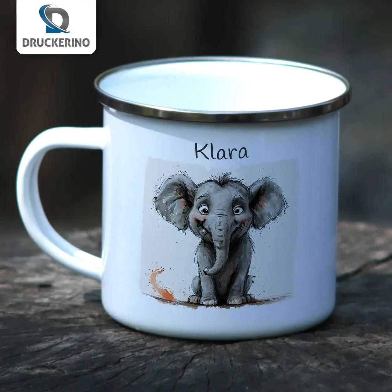 Emaille Tasse Abenteuer-Elefant - Druckerino