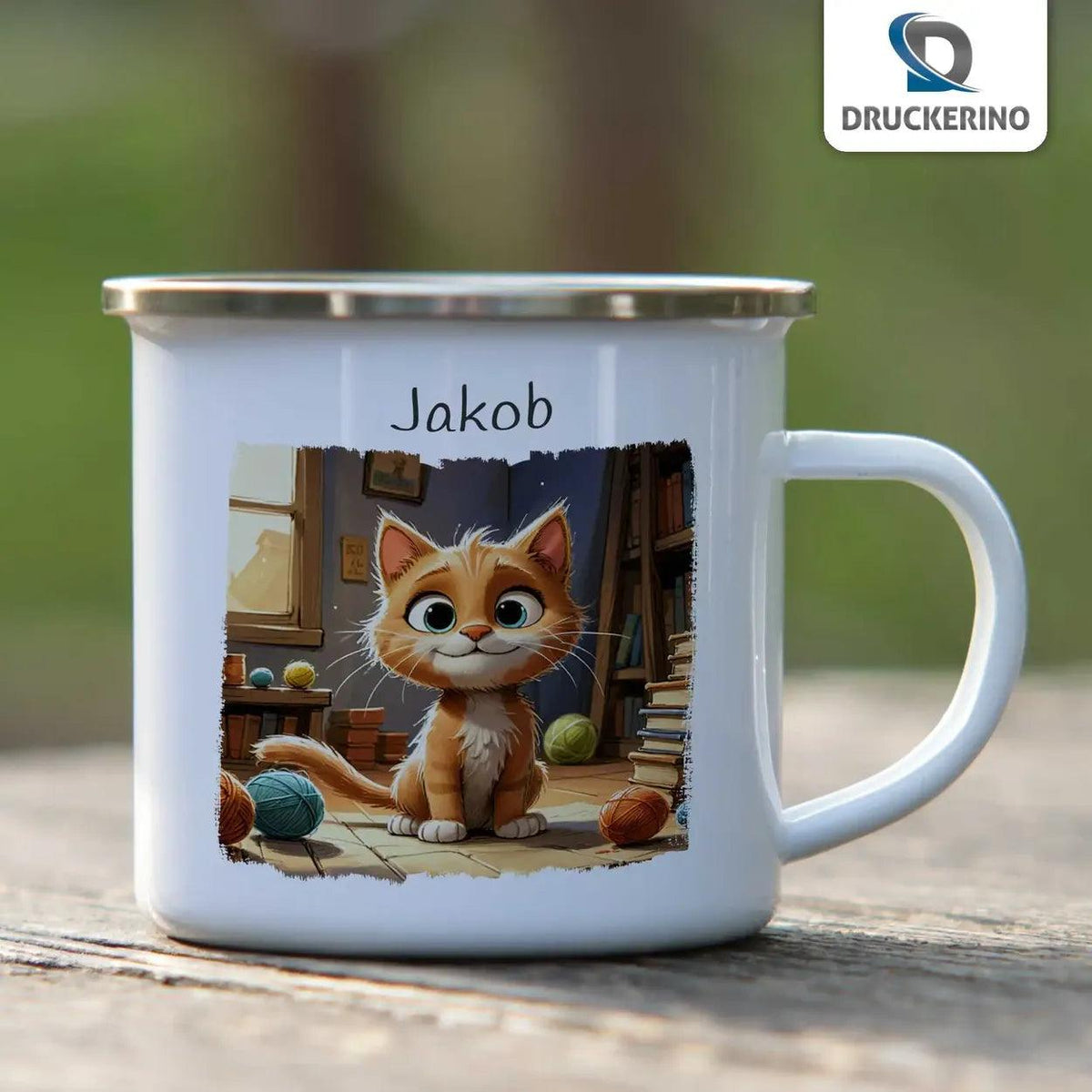 Emaille Tasse Abenteuer Kätzchen - Druckerino