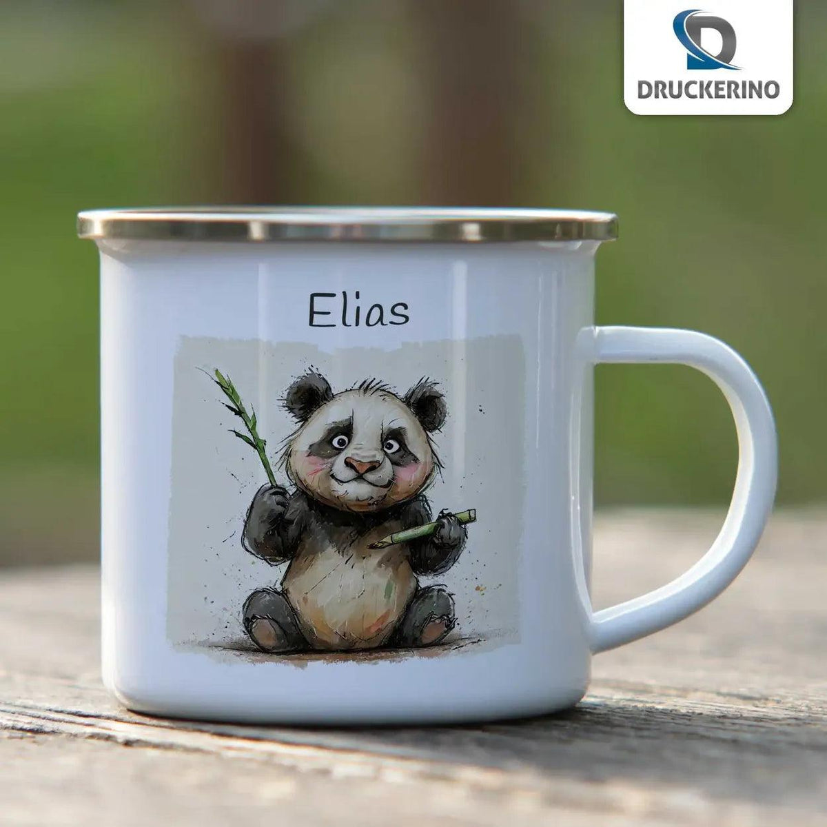 Emaille Tasse Abenteuer-Panda - Druckerino