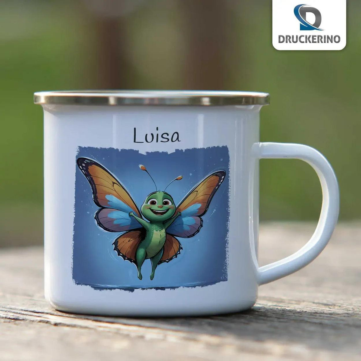 Emaille Tasse Abenteuer Schmetterling - Druckerino