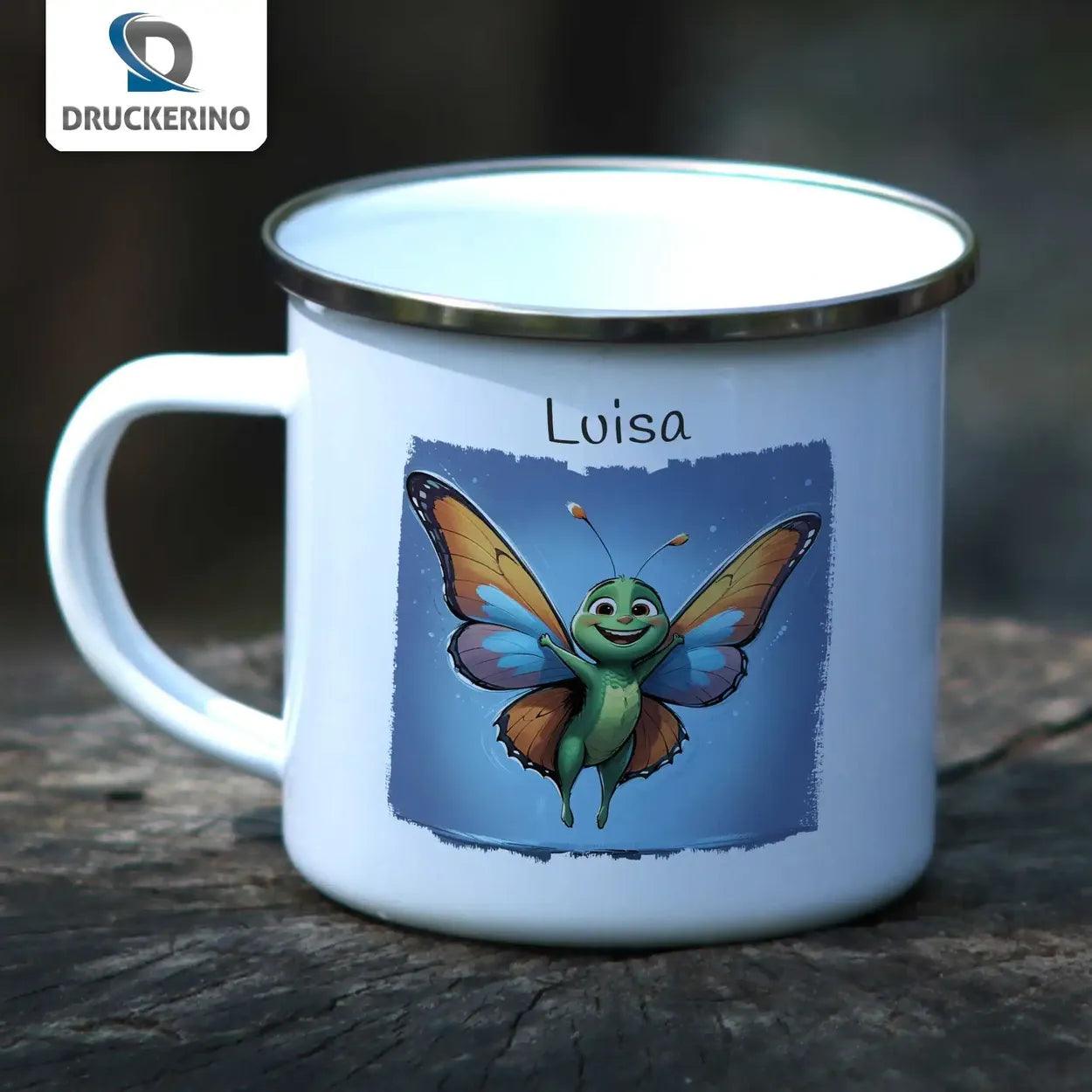 Emaille Tasse Abenteuer Schmetterling - Druckerino
