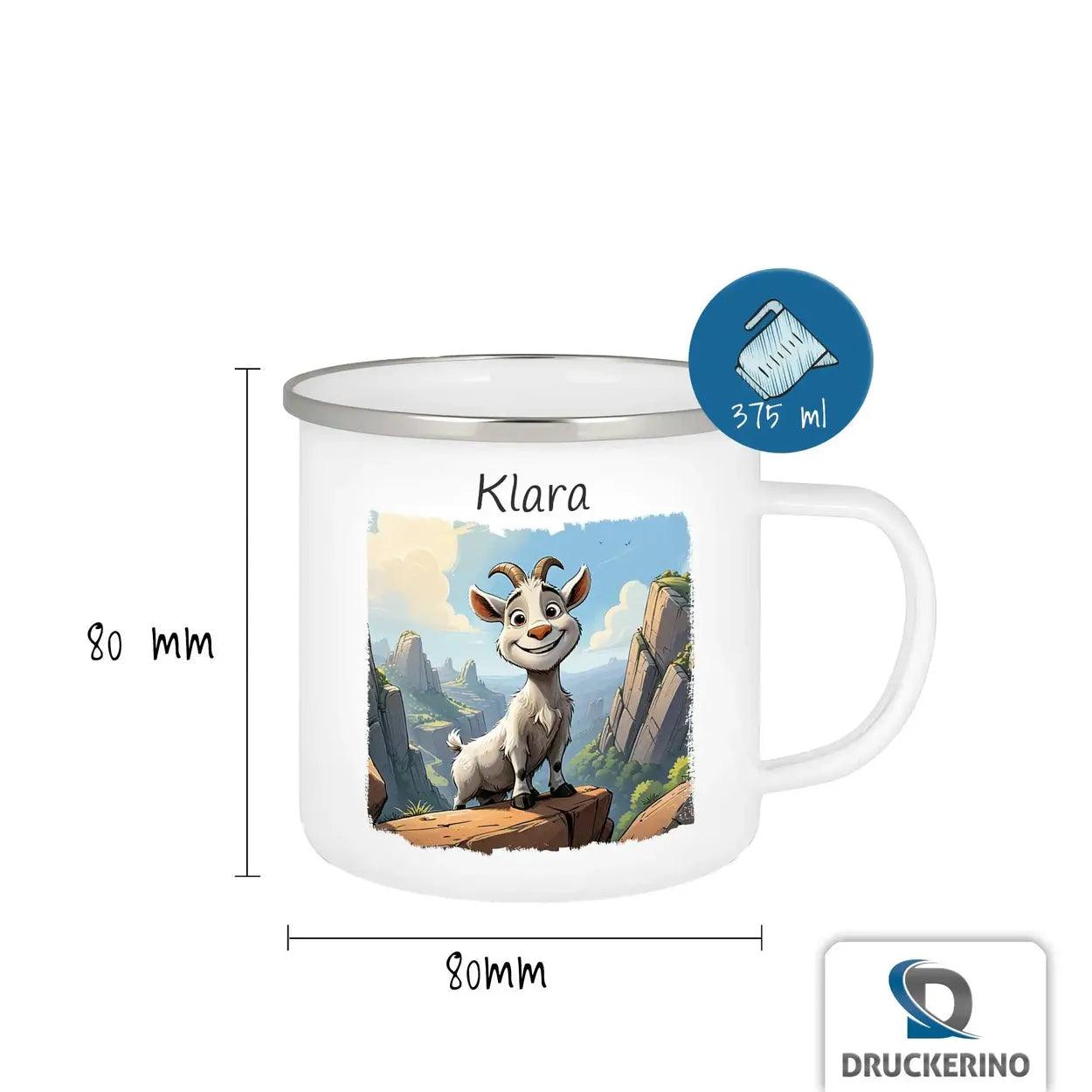 Emaille Tasse Abenteuer Ziege - Druckerino