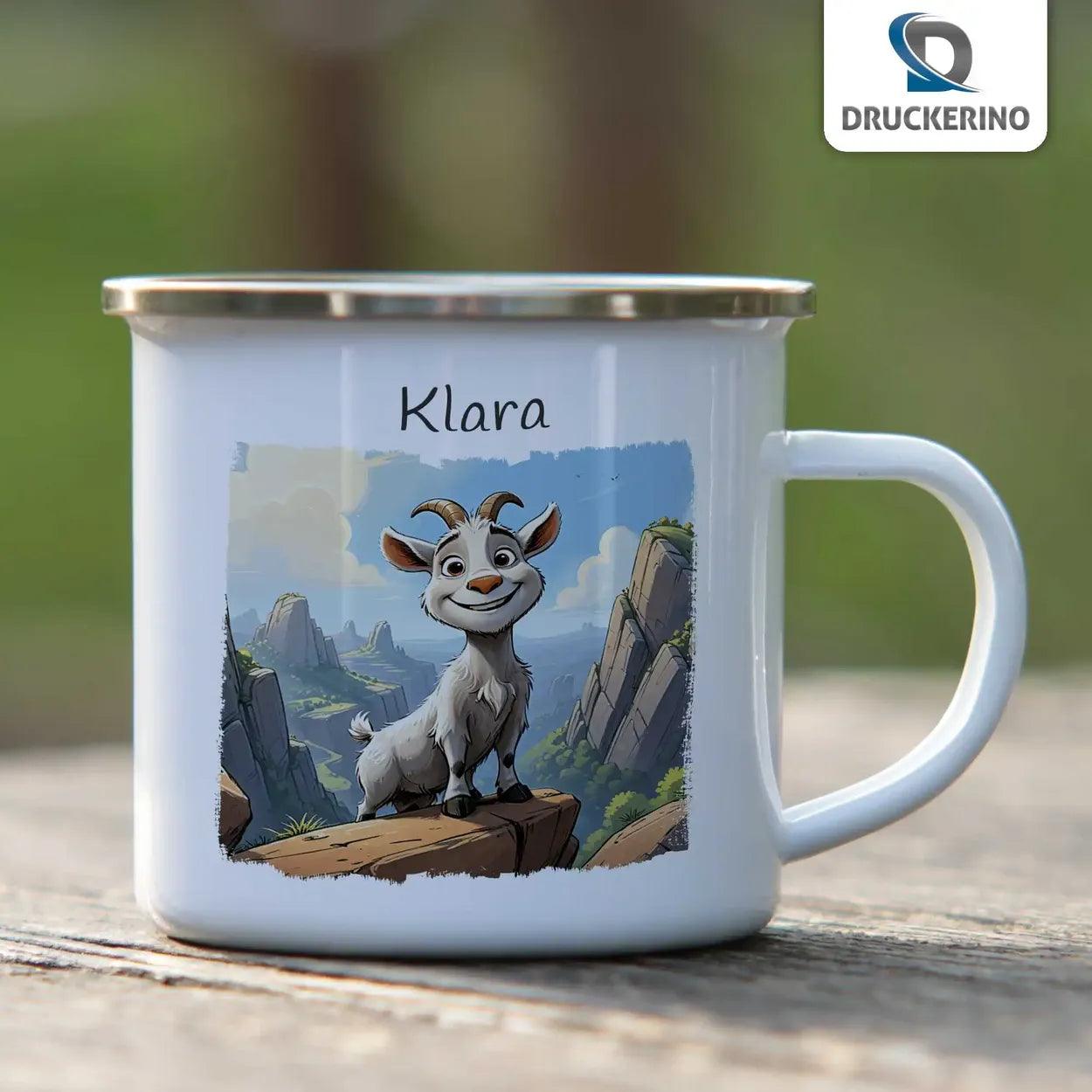 Emaille Tasse Abenteuer Ziege - Druckerino