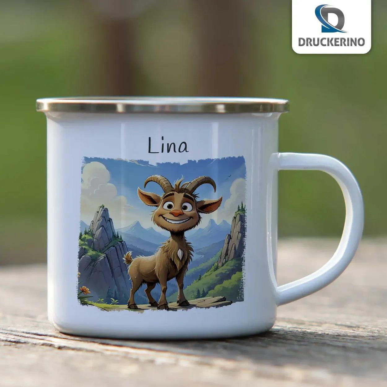 Emaille Tasse Abenteuer Ziege - Druckerino