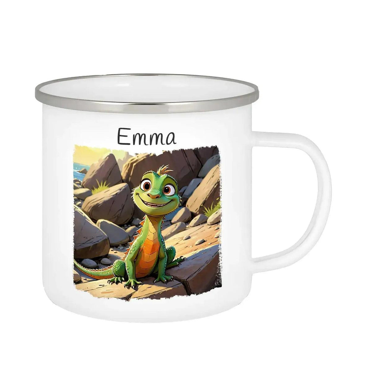 Emaille Tasse Abenteuerfreund Echsen - Druckerino