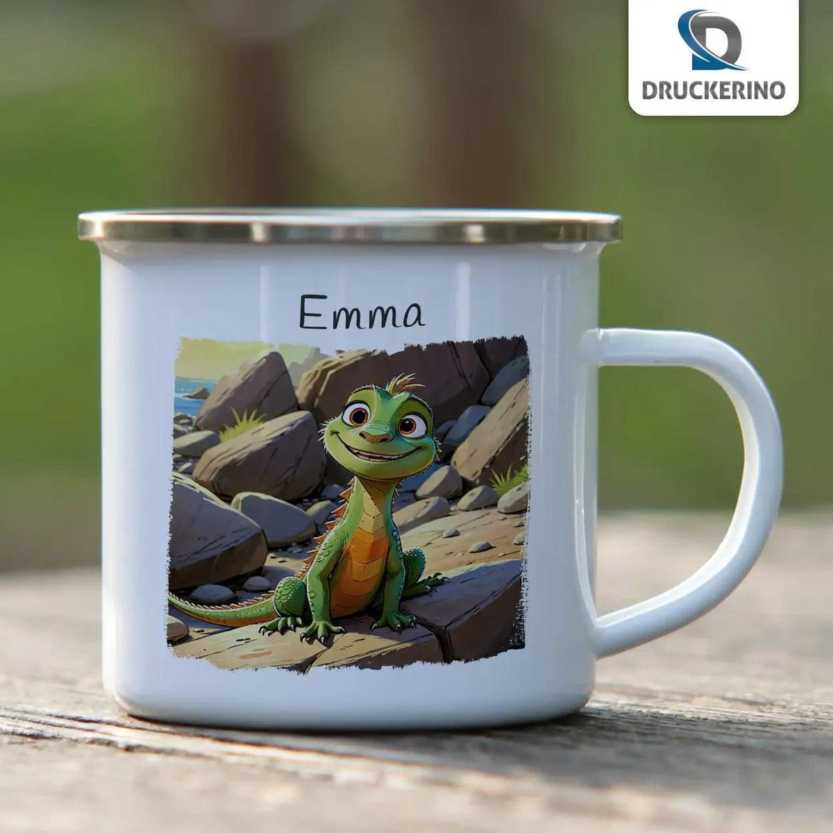 Emaille Tasse Abenteuerfreund Echsen - Druckerino