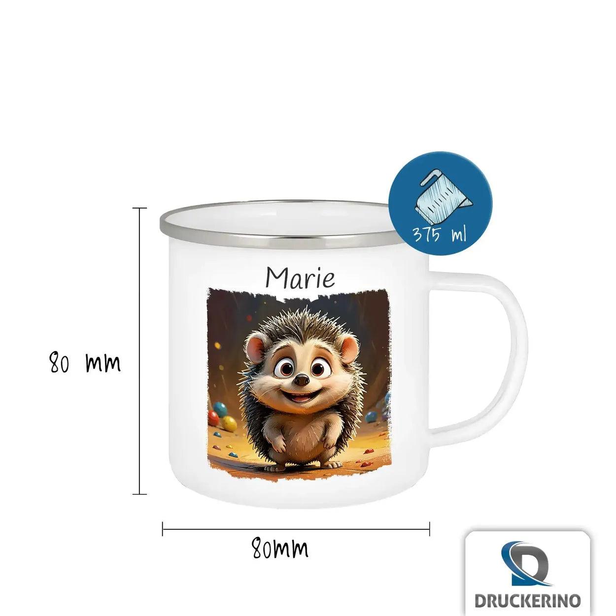 Emaille Tasse Abenteuerlicher Igel - Druckerino