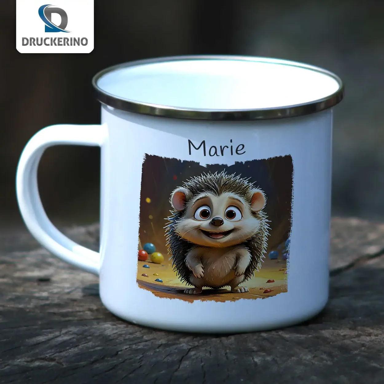Emaille Tasse Abenteuerlicher Igel - Druckerino