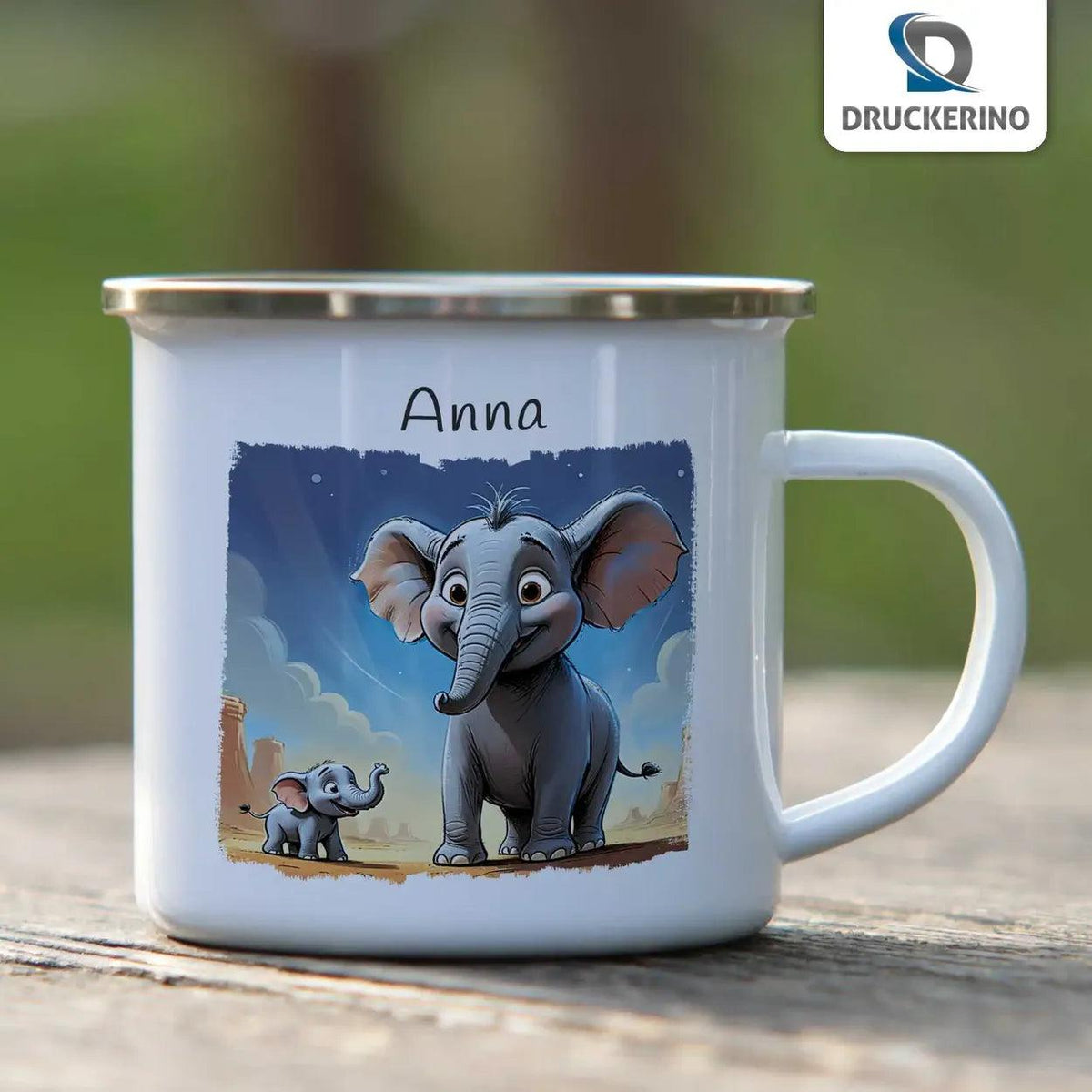 Emaille Tasse Abenteuerlustige Rüsselhelden - Druckerino