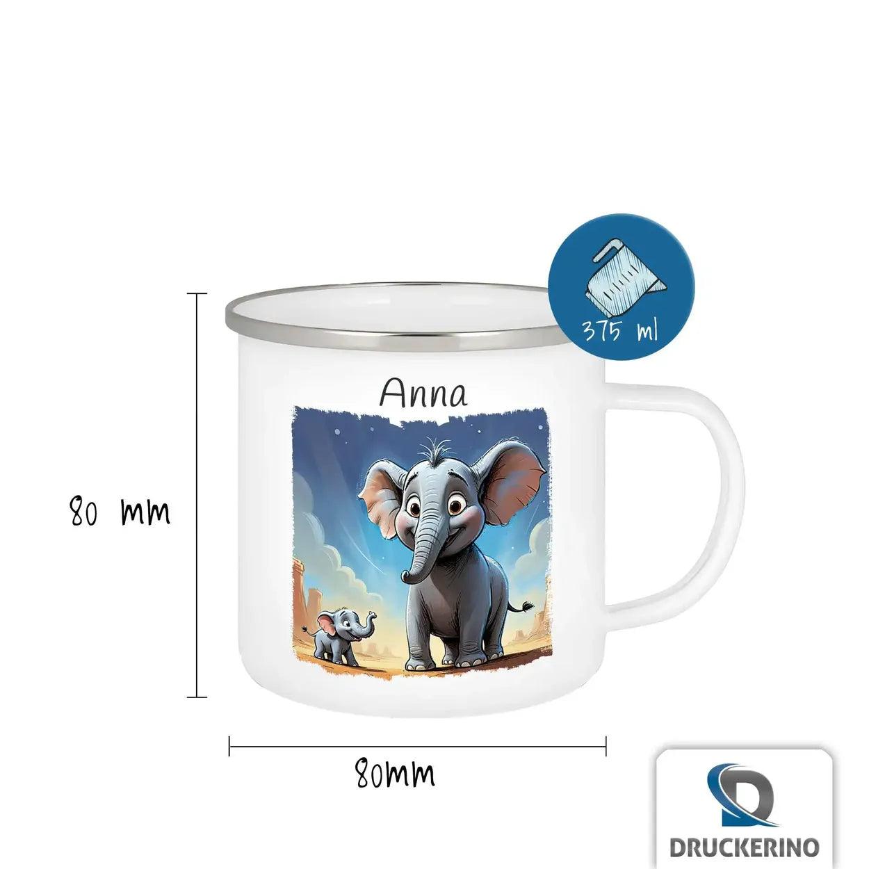 Emaille Tasse Abenteuerlustige Rüsselhelden - Druckerino