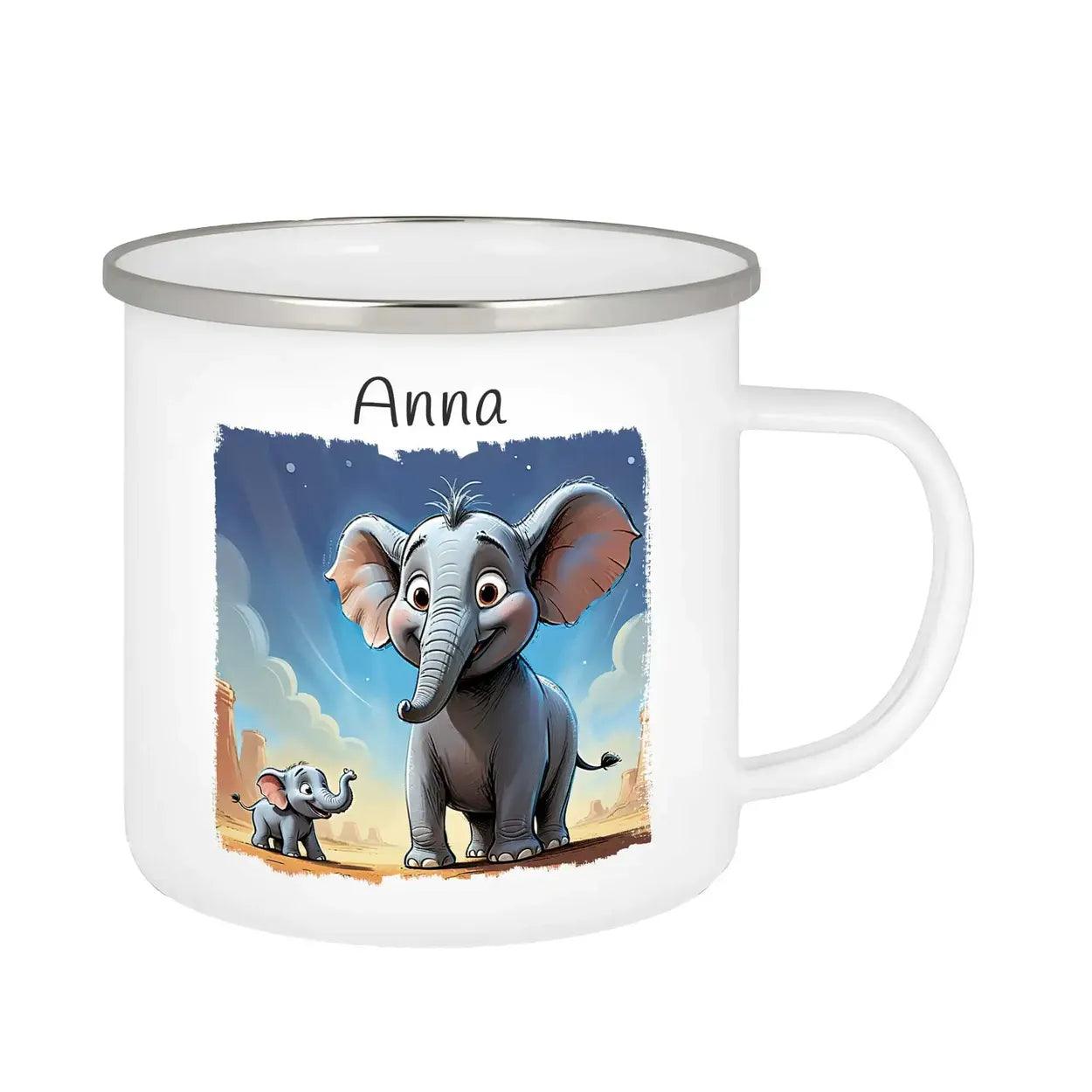 Emaille Tasse Abenteuerlustige Rüsselhelden - Druckerino