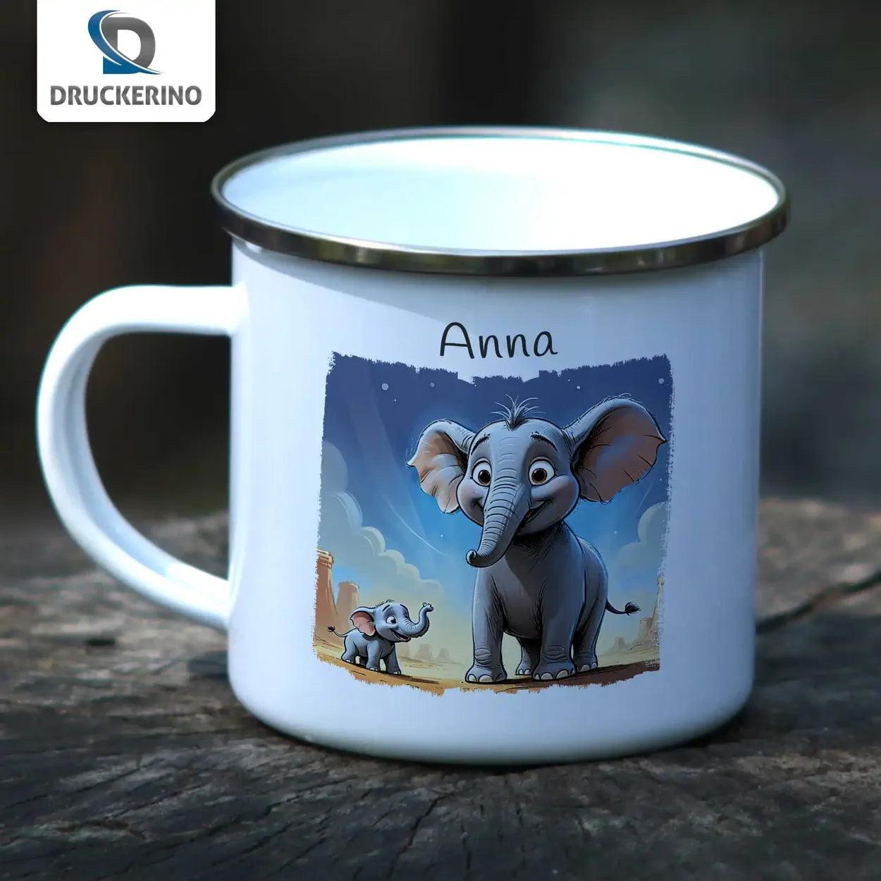 Emaille Tasse Abenteuerlustige Rüsselhelden - Druckerino