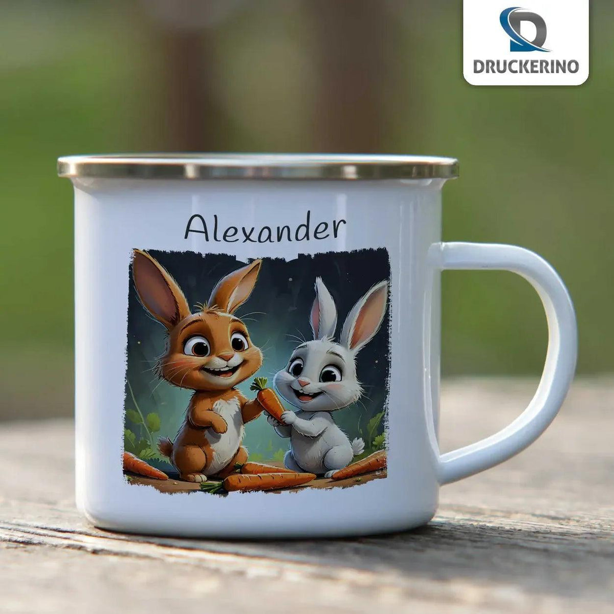 Emaille Tasse Abenteuerlustige Waldhüpfer - Druckerino