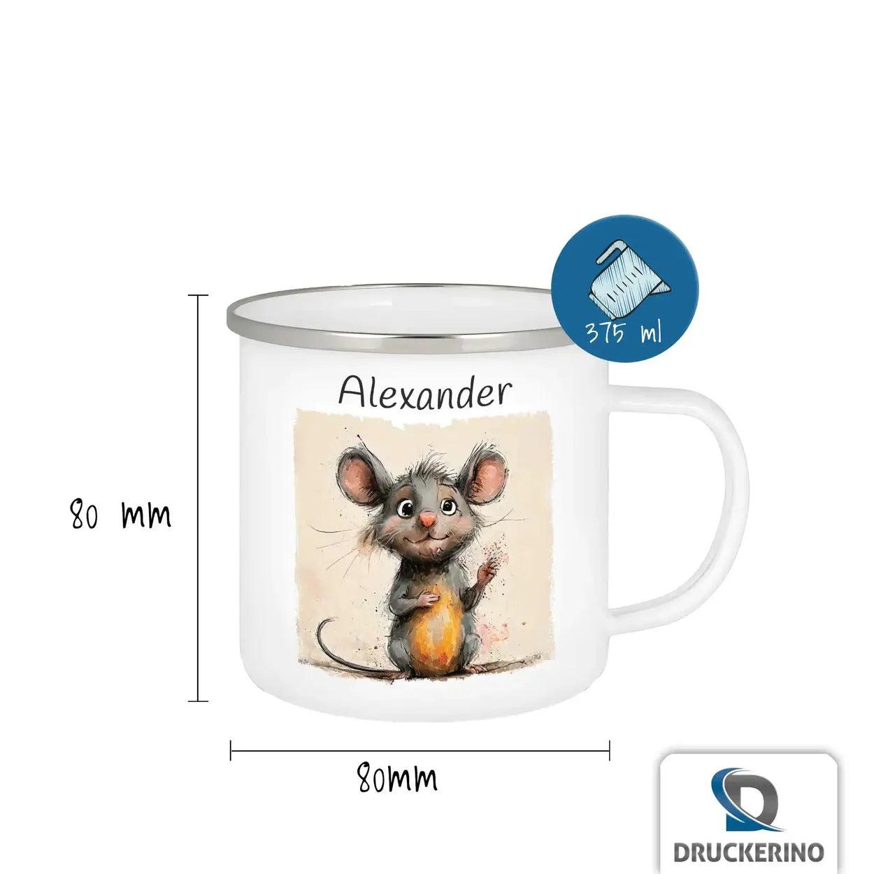Emaille Tasse Abenteuermaus - Druckerino