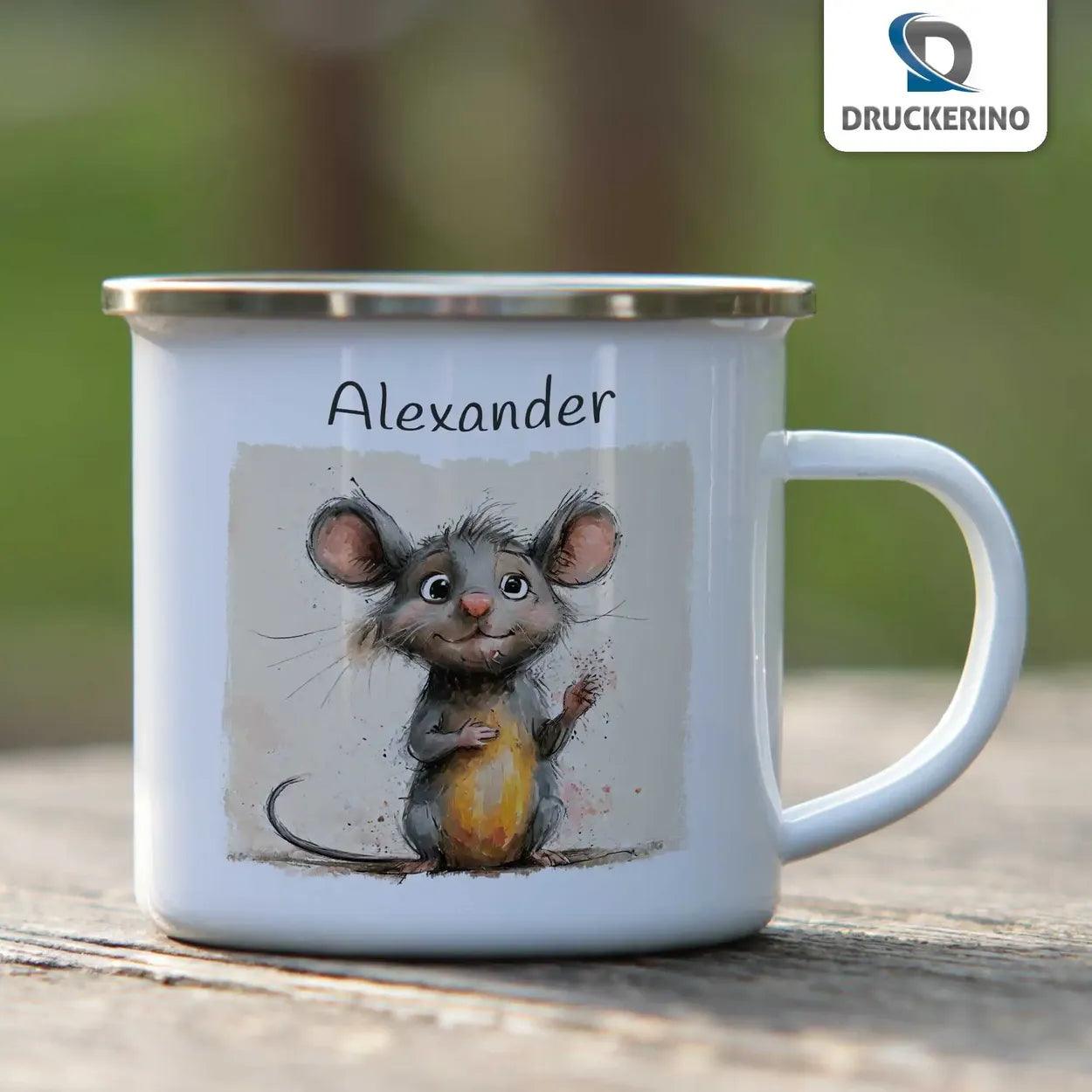 Emaille Tasse Abenteuermaus - Druckerino