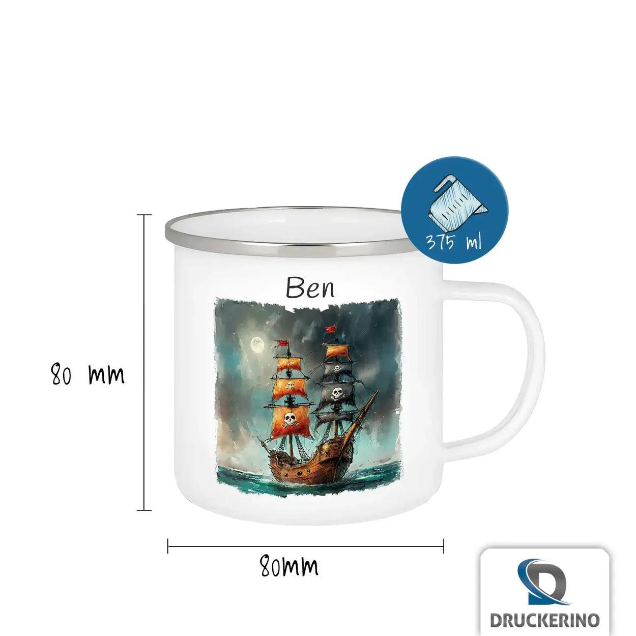 Emaille Tasse Abenteuersegler - Druckerino