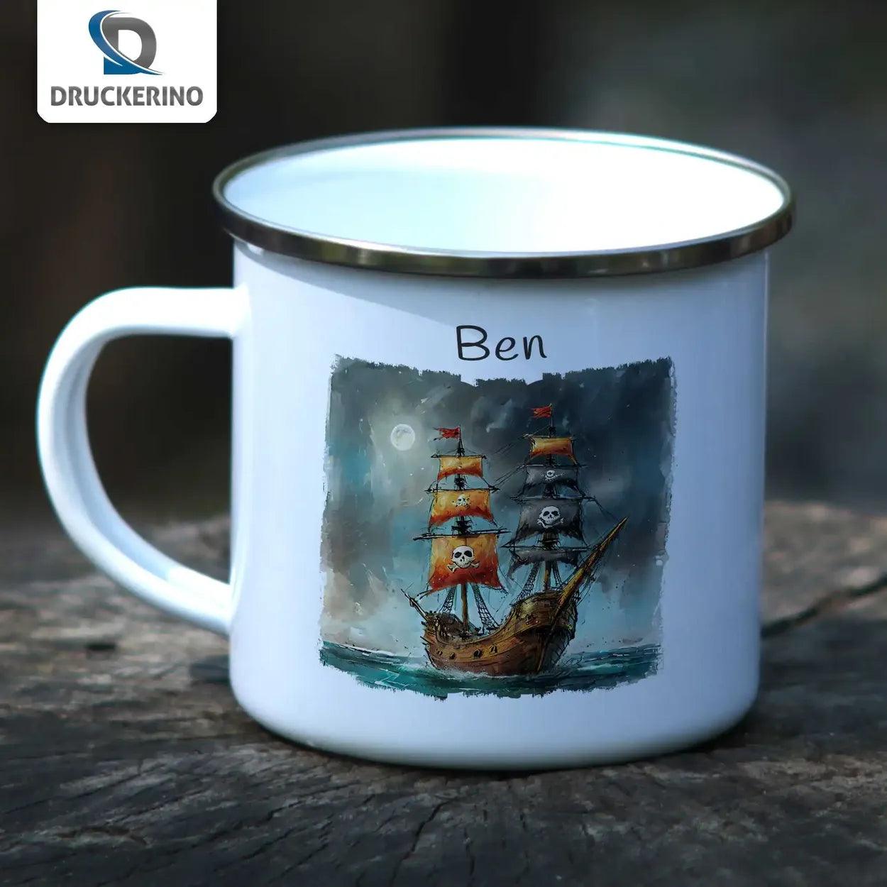 Emaille Tasse Abenteuersegler - Druckerino