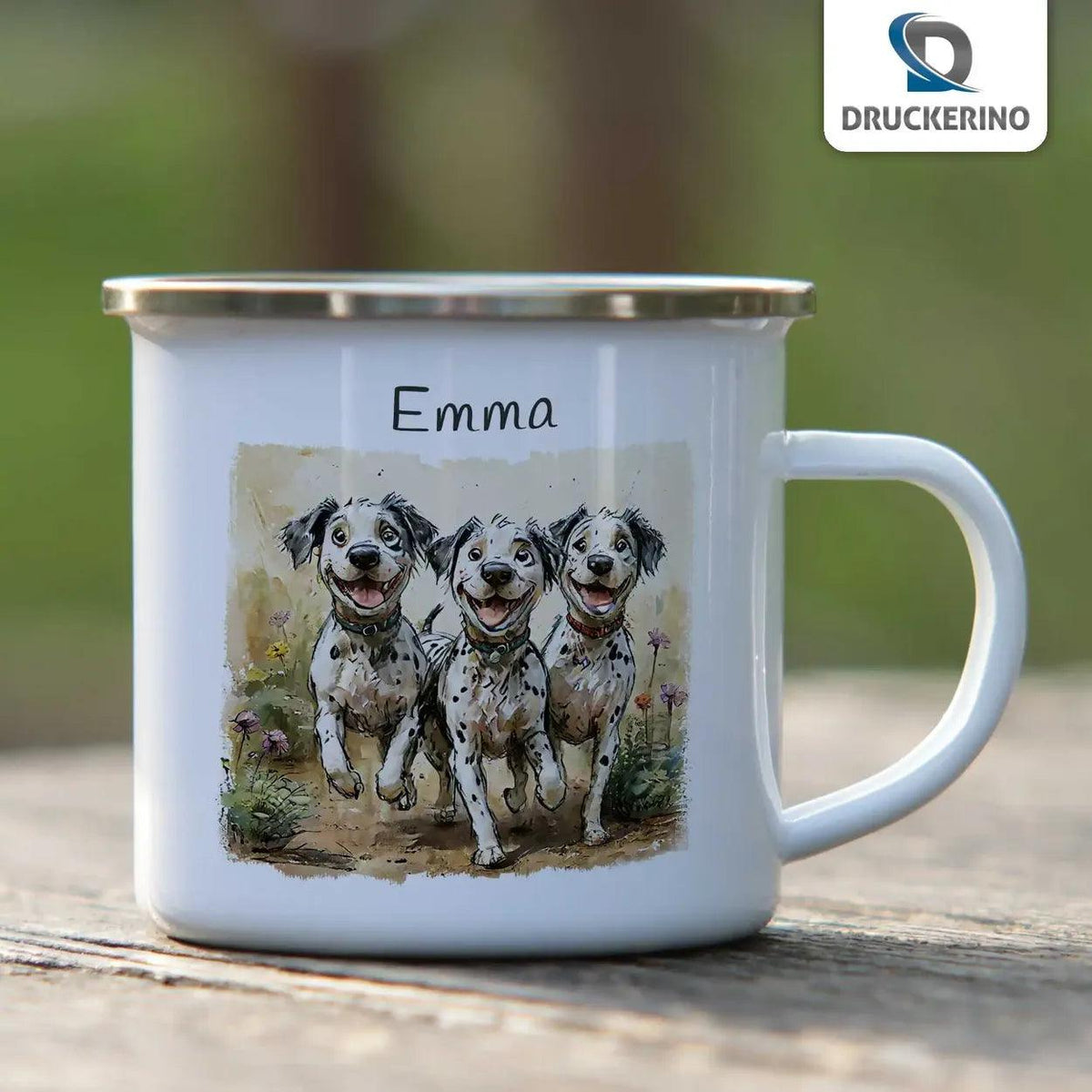 Emaille Tasse Dalmatiner-Abenteuer - Druckerino