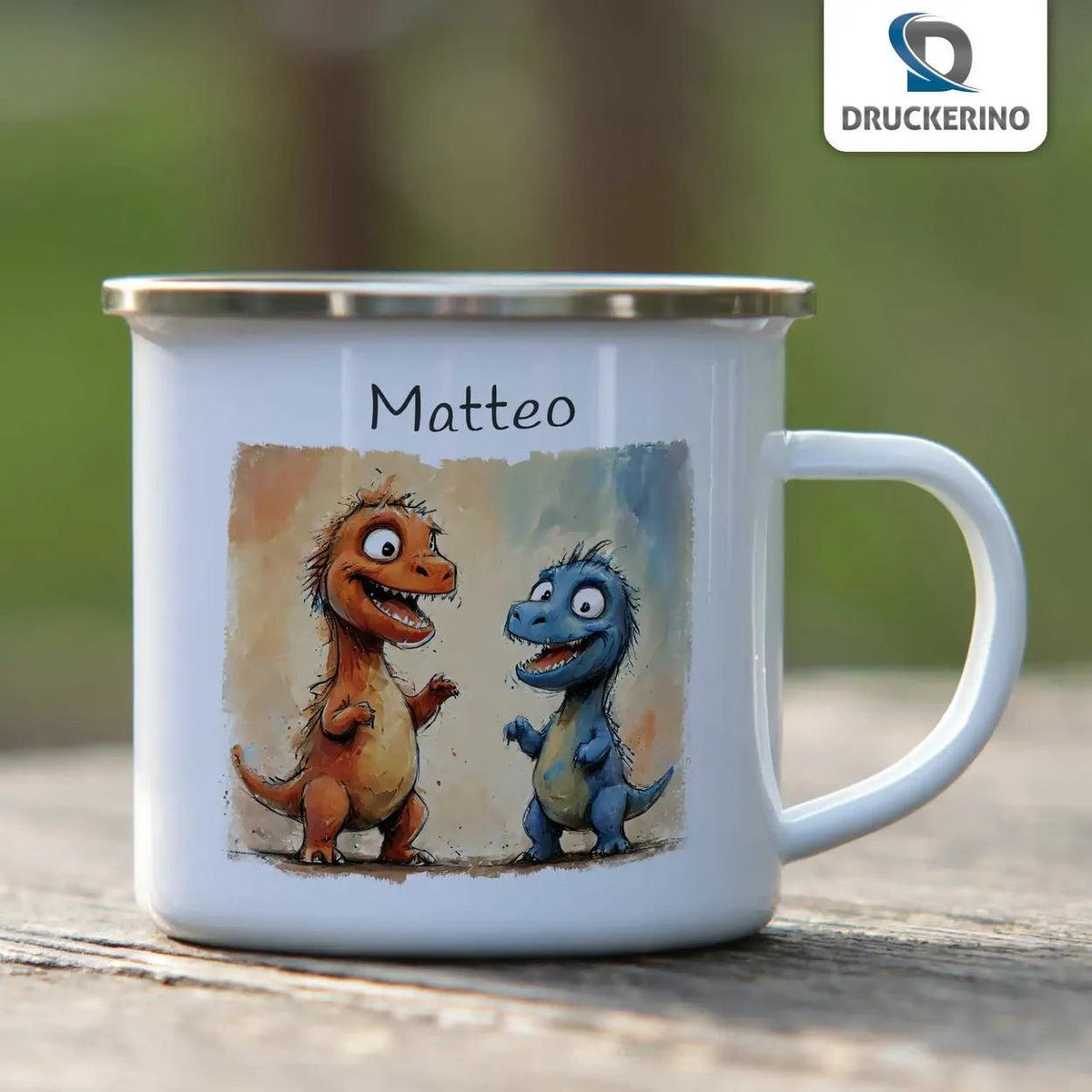 Emaille Tasse Dino-Freundschaft - Druckerino