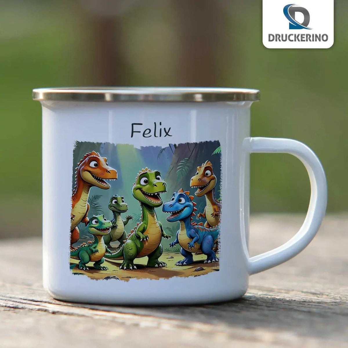 Emaille Tasse Dinosaurier Freunde - Druckerino