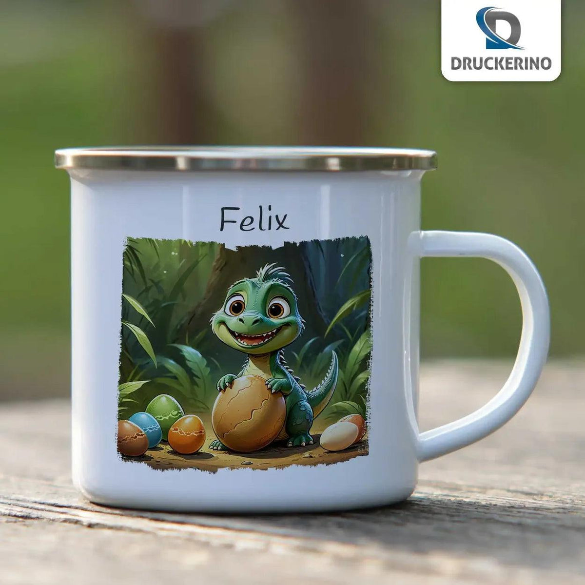 Emaille Tasse Dschungel Dino - Druckerino