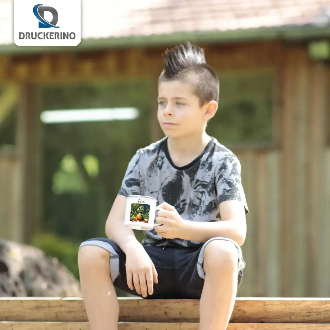 Emaille Tasse Dschungel Dino - Druckerino