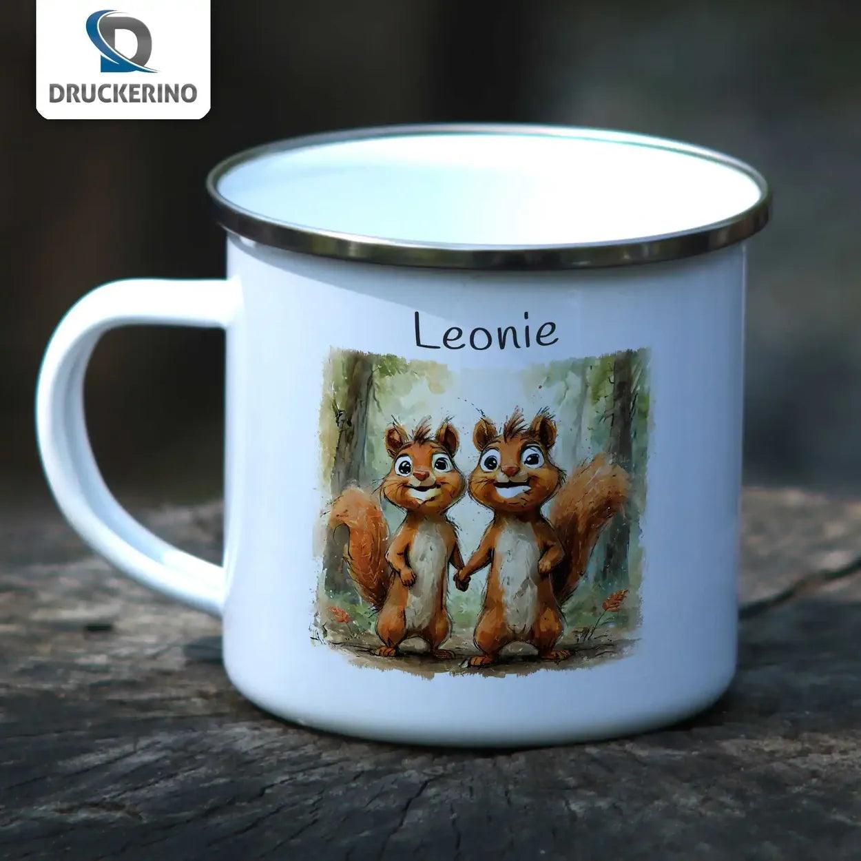 Emaille Tasse Eichhörnchenfreunde - Druckerino