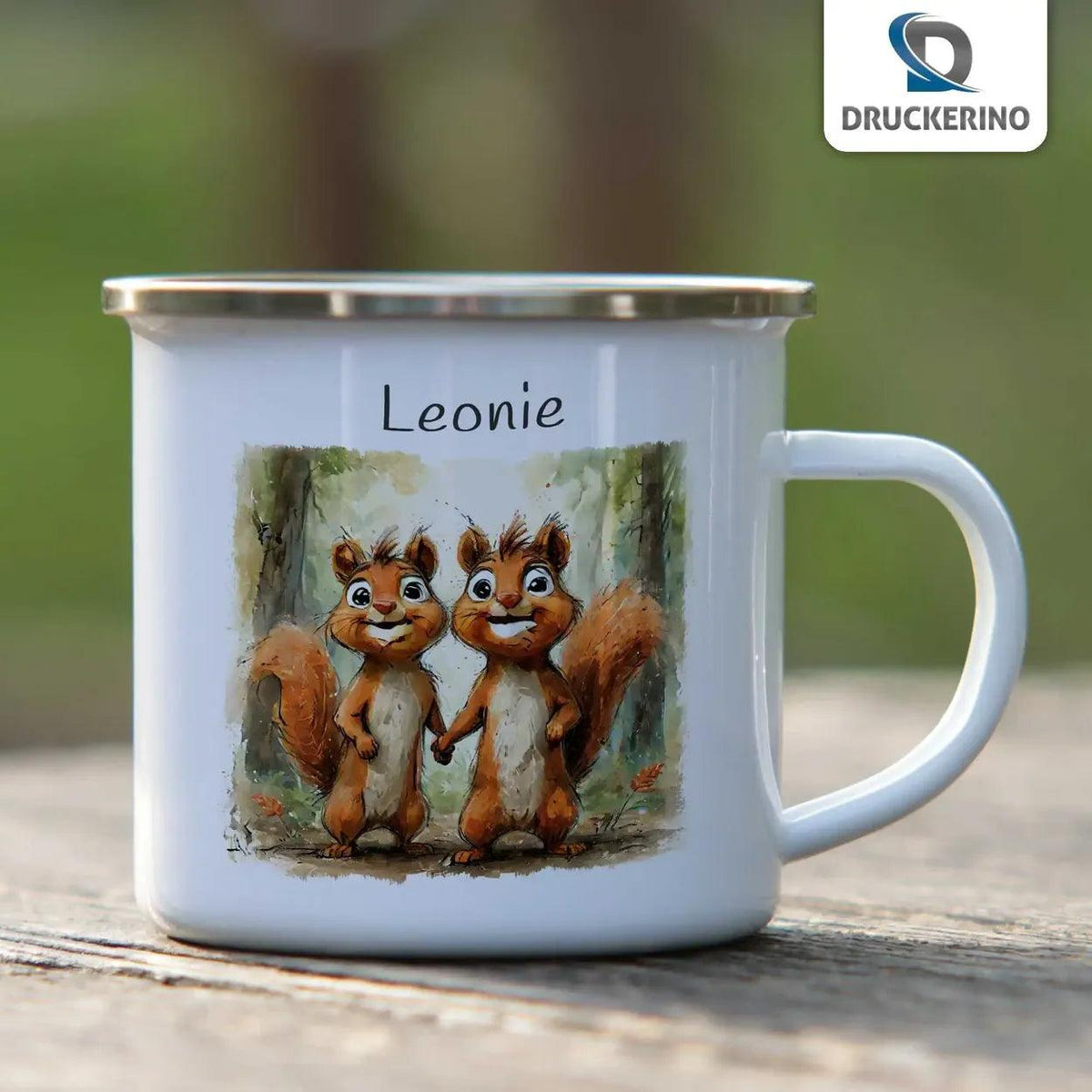 Emaille Tasse Eichhörnchenfreunde - Druckerino