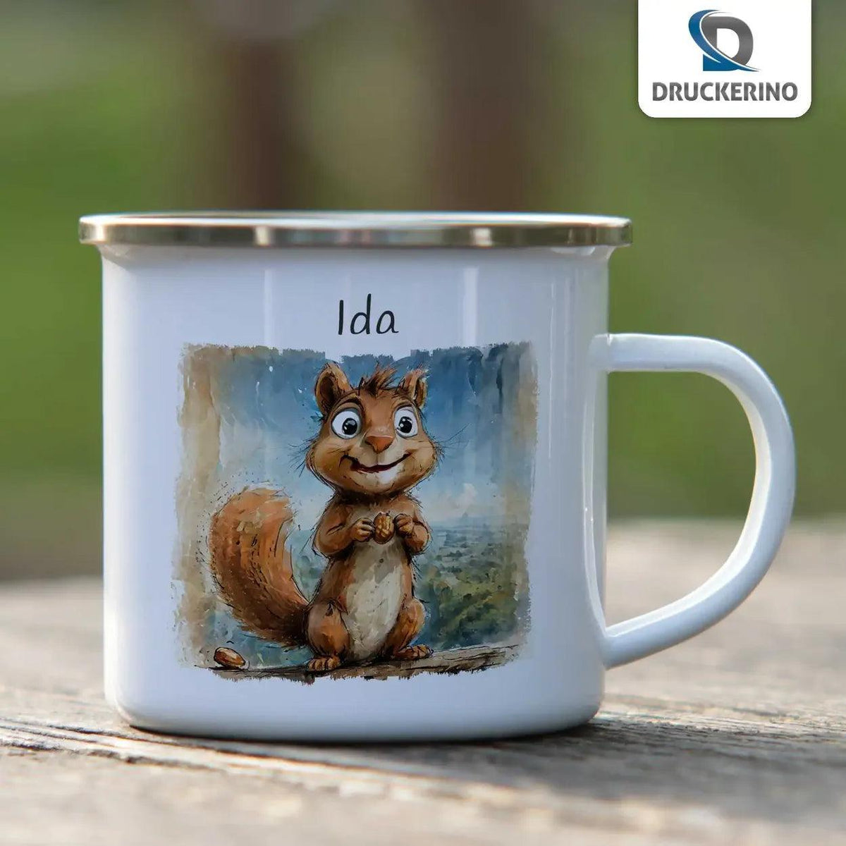 Emaille Tasse Eichhörnchens Freude - Druckerino