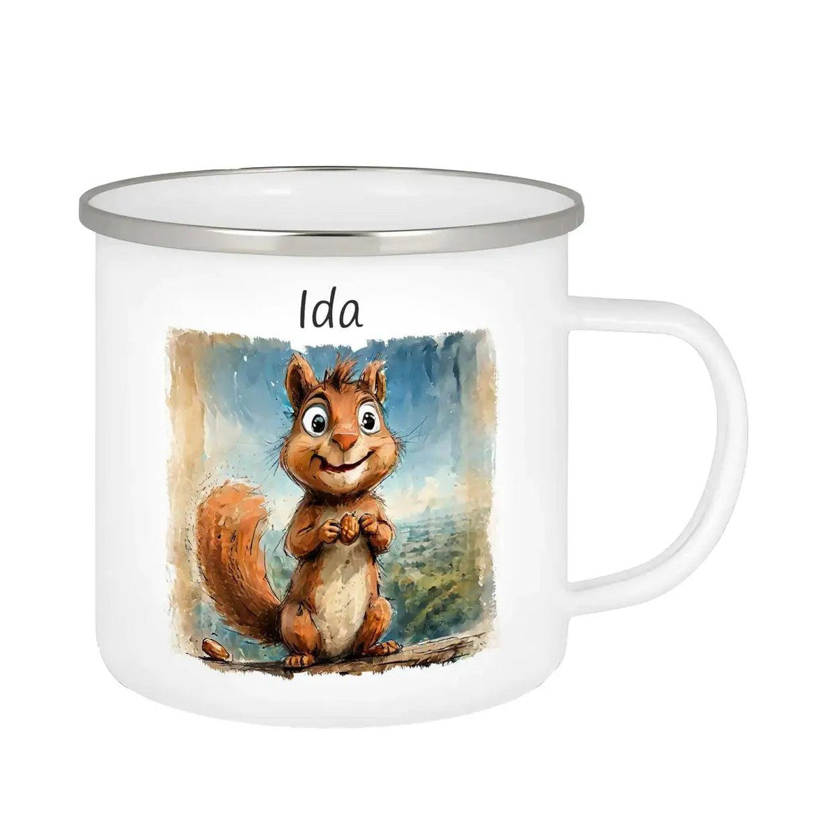 Emaille Tasse Eichhörnchens Freude - Druckerino