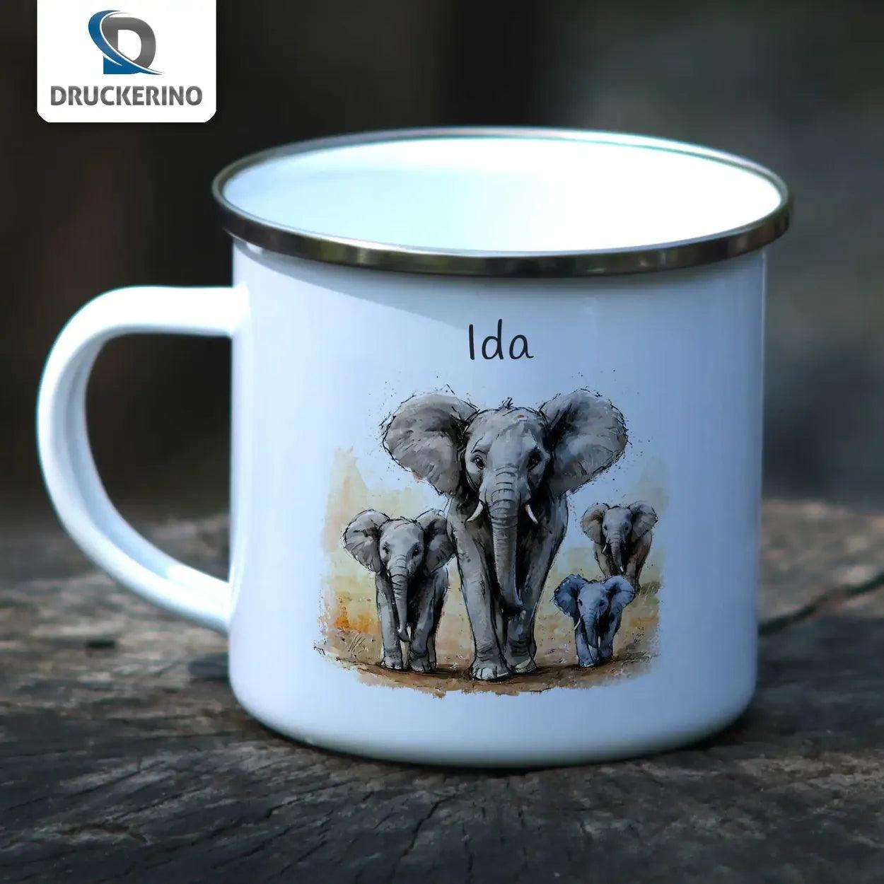 Emaille Tasse Elefanten Safari-Zauber - Druckerino