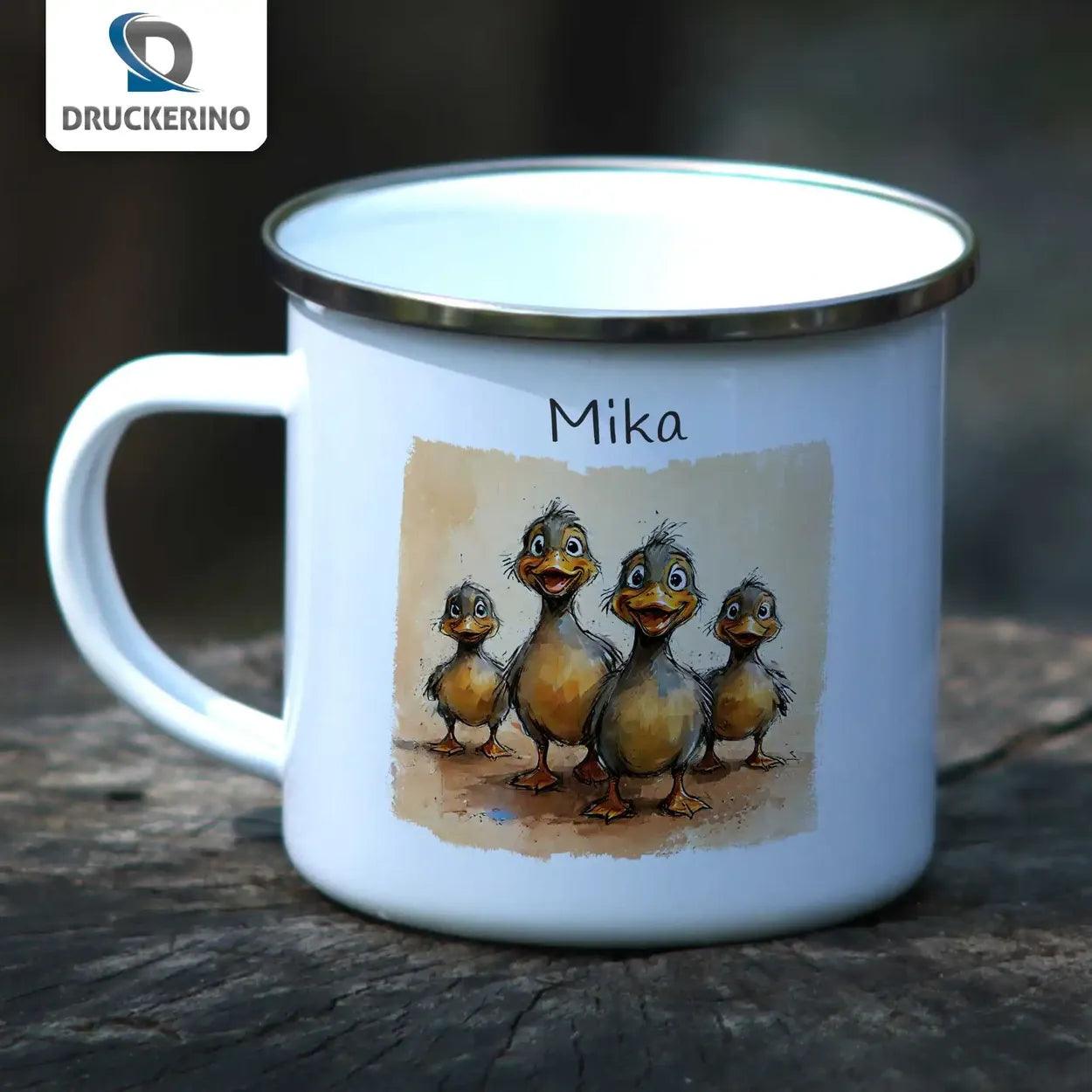 Emaille Tasse Entenfamilie - Druckerino