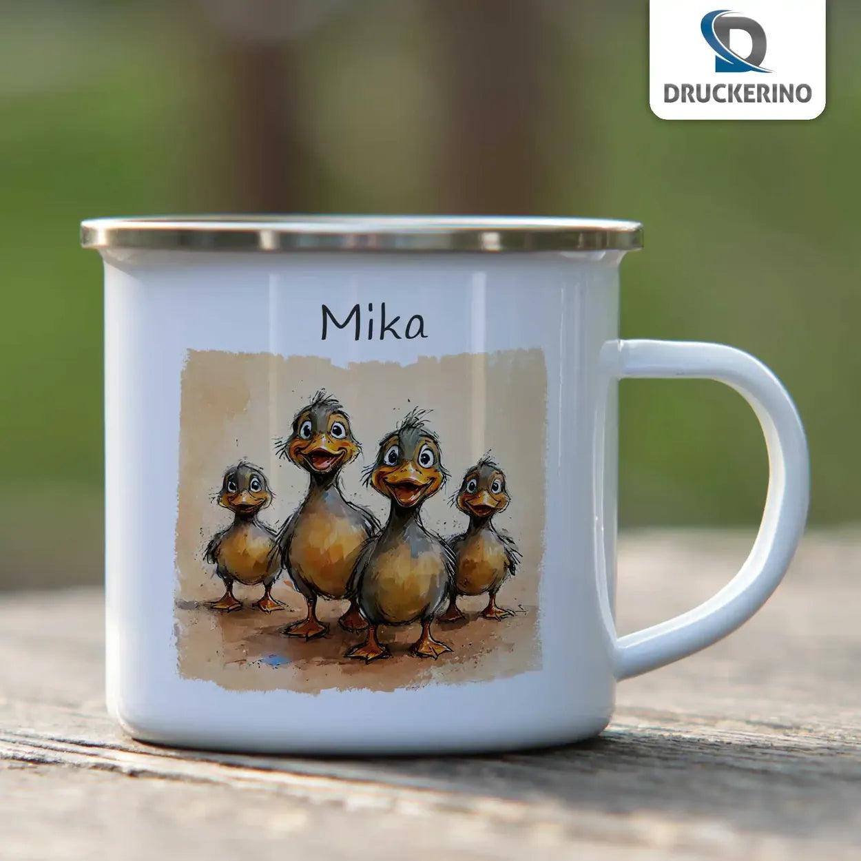 Emaille Tasse Entenfamilie - Druckerino
