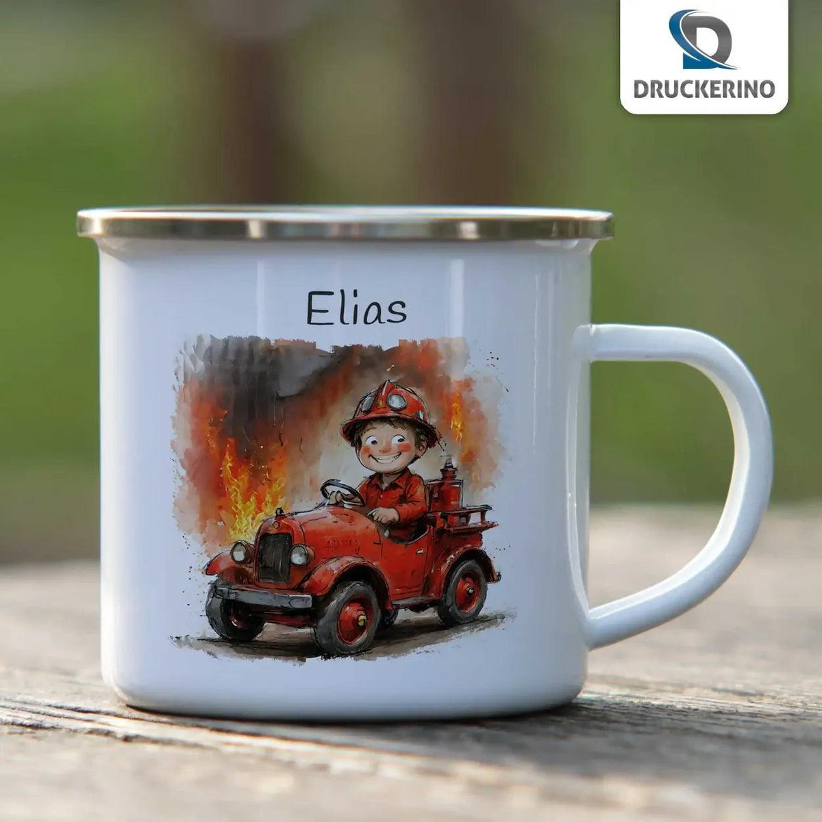 Emaille Tasse Feuerwehr Abenteuer - Druckerino