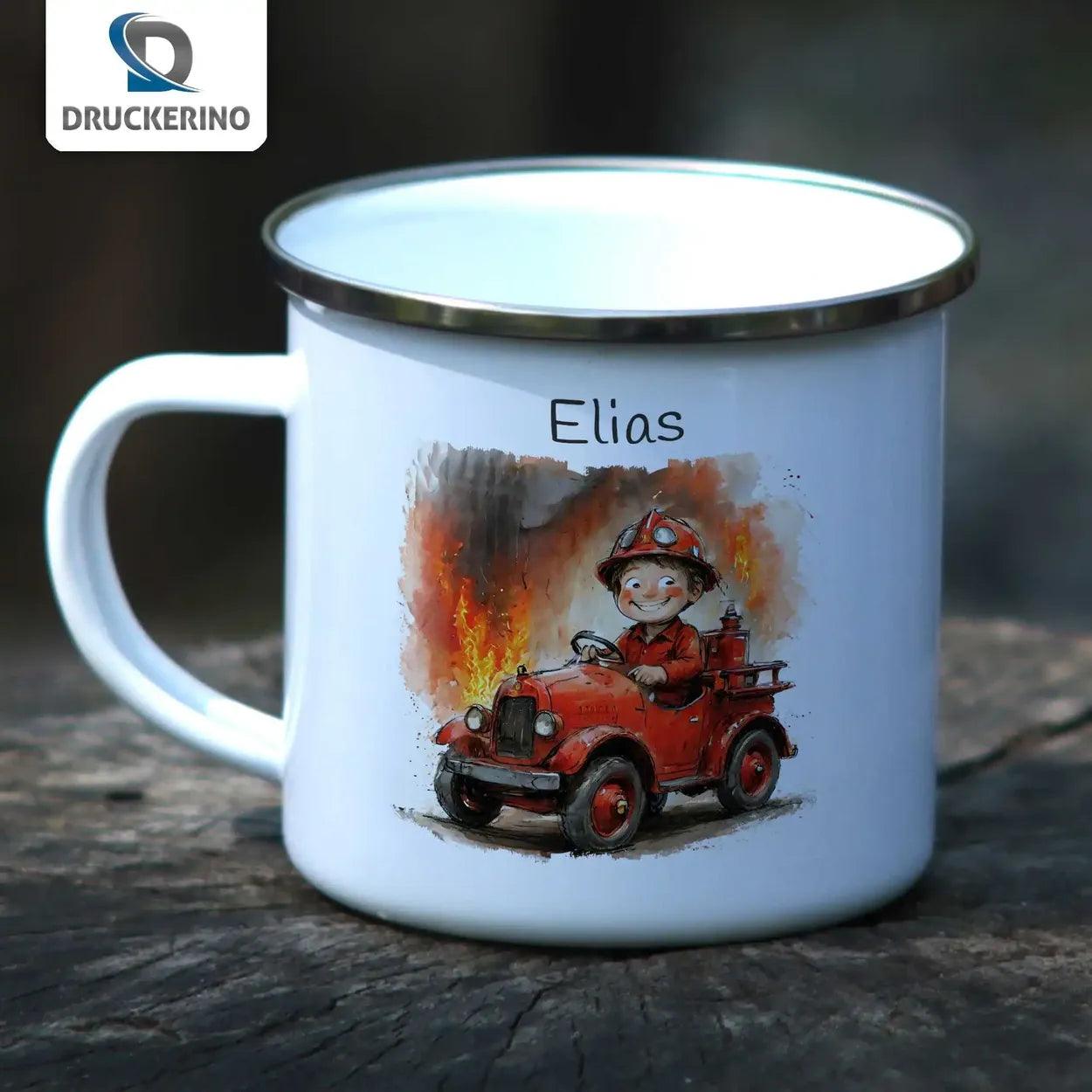 Emaille Tasse Feuerwehr Abenteuer - Druckerino