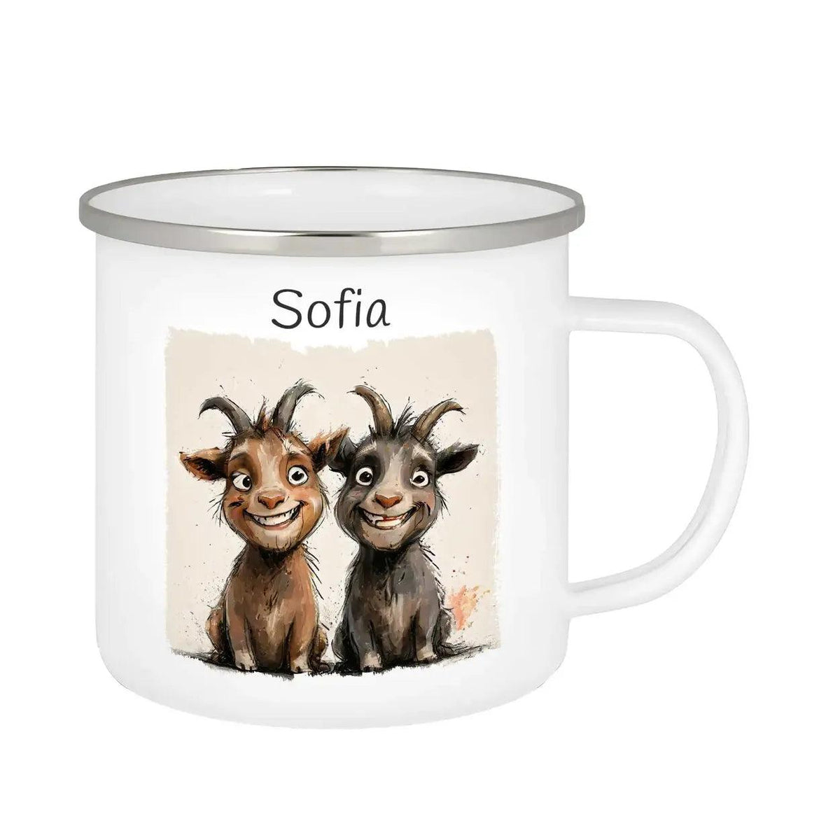 Emaille Tasse Freche Ziegenbande - Druckerino