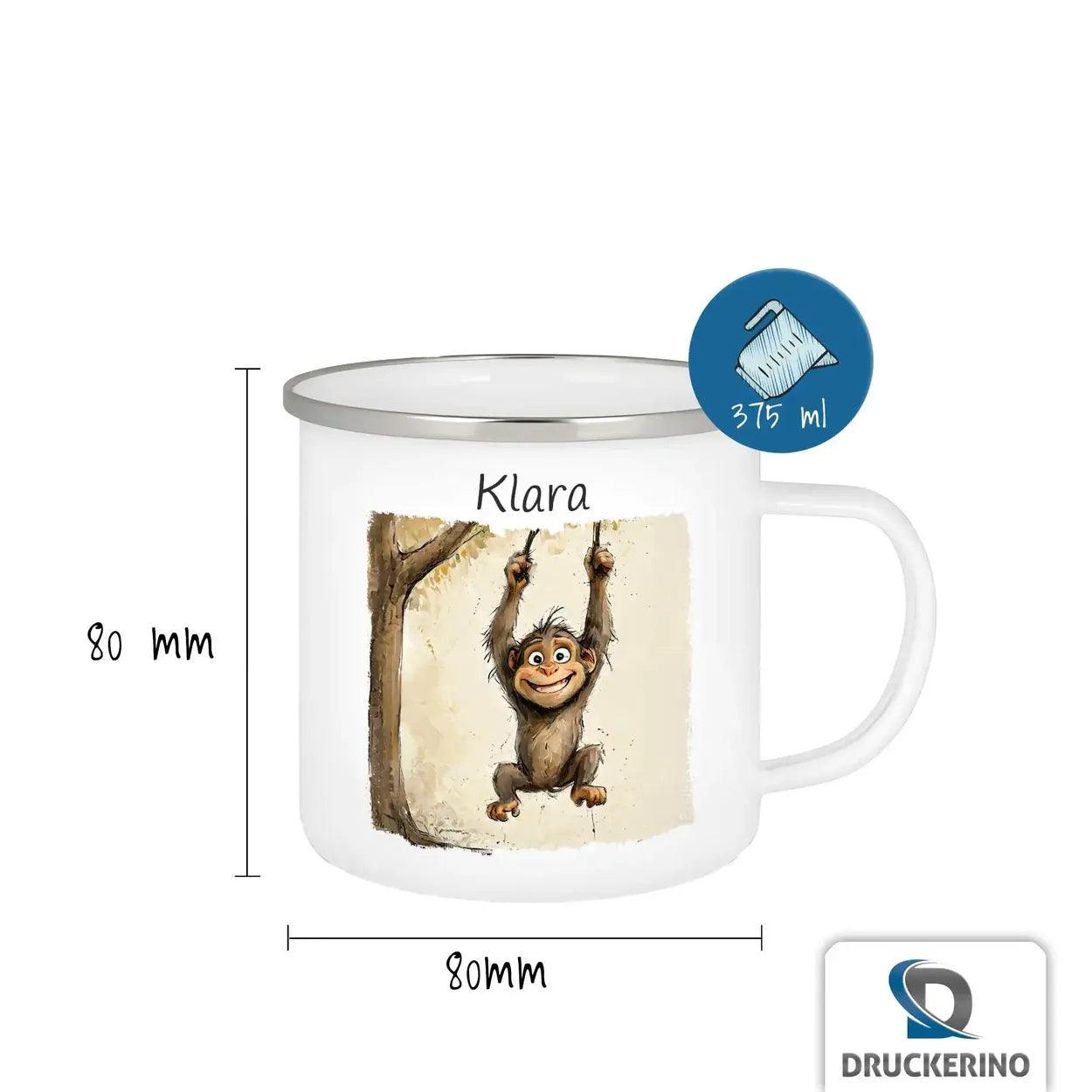Emaille Tasse Frecher Kletteraffe - Druckerino