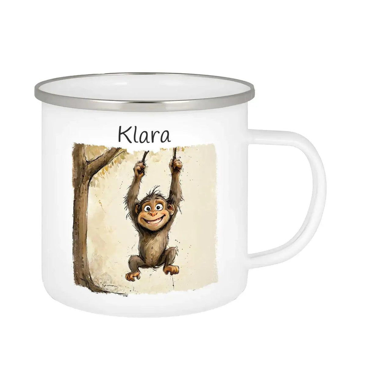 Emaille Tasse Frecher Kletteraffe - Druckerino