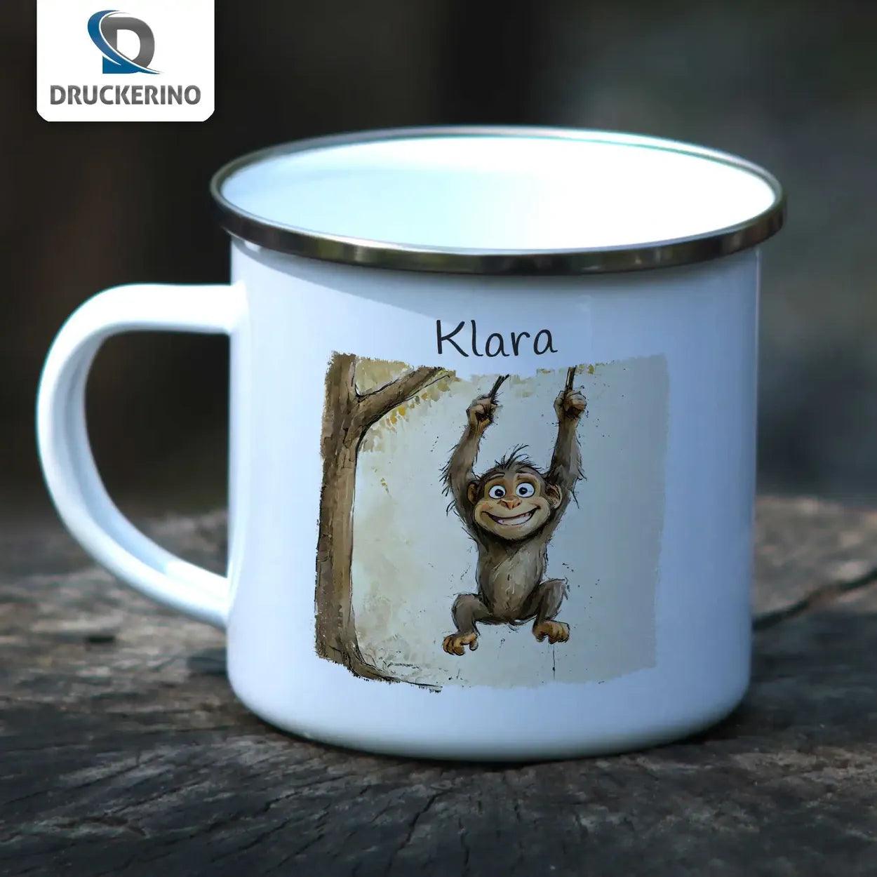 Emaille Tasse Frecher Kletteraffe - Druckerino