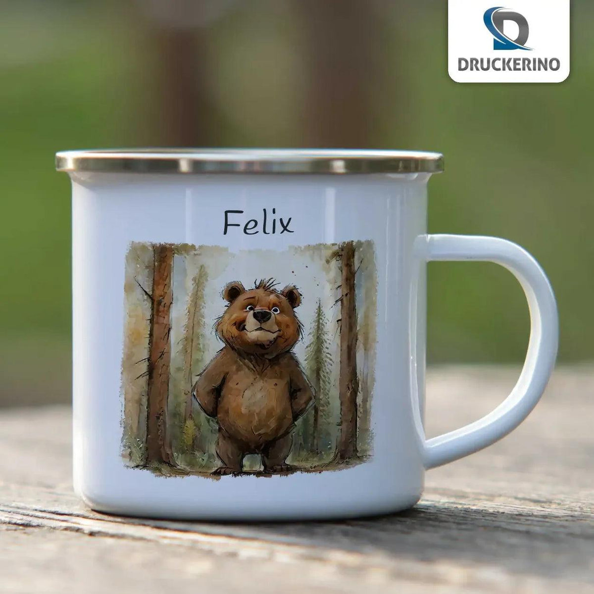 Emaille Tasse Frecher Wald-Bär - Druckerino