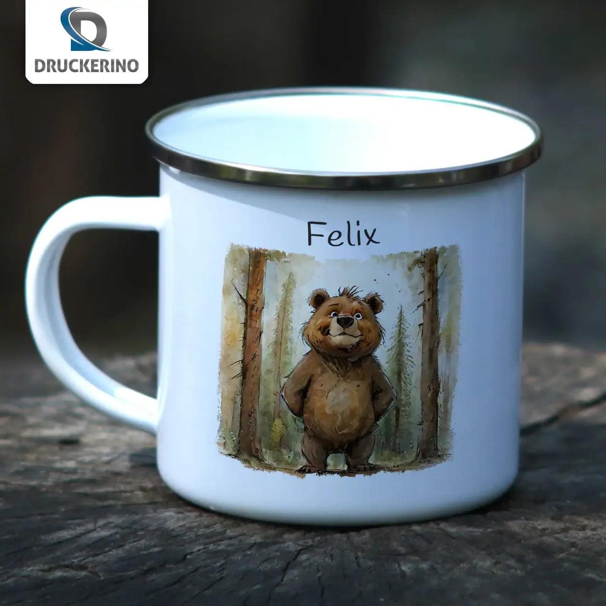 Emaille Tasse Frecher Wald-Bär - Druckerino