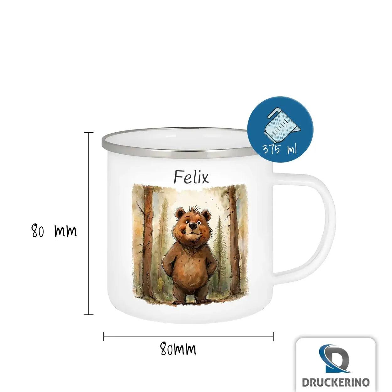 Emaille Tasse Frecher Wald-Bär - Druckerino