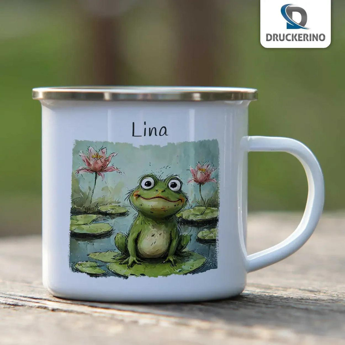 Emaille Tasse Frosch-Abenteuer - Druckerino